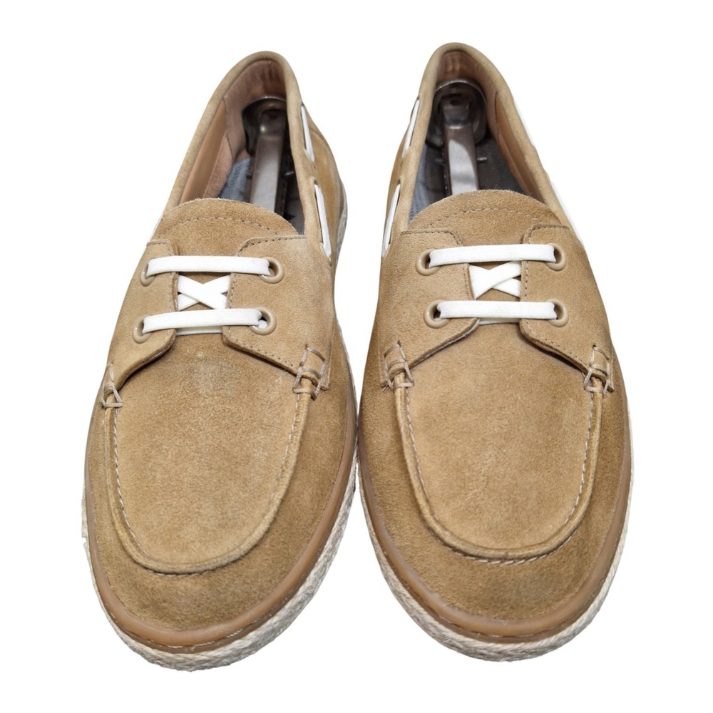 Vionic Bay Tan Suede Boat Shoes Women 8 Loafers Jute Wrap Orthotic Comfort Camel